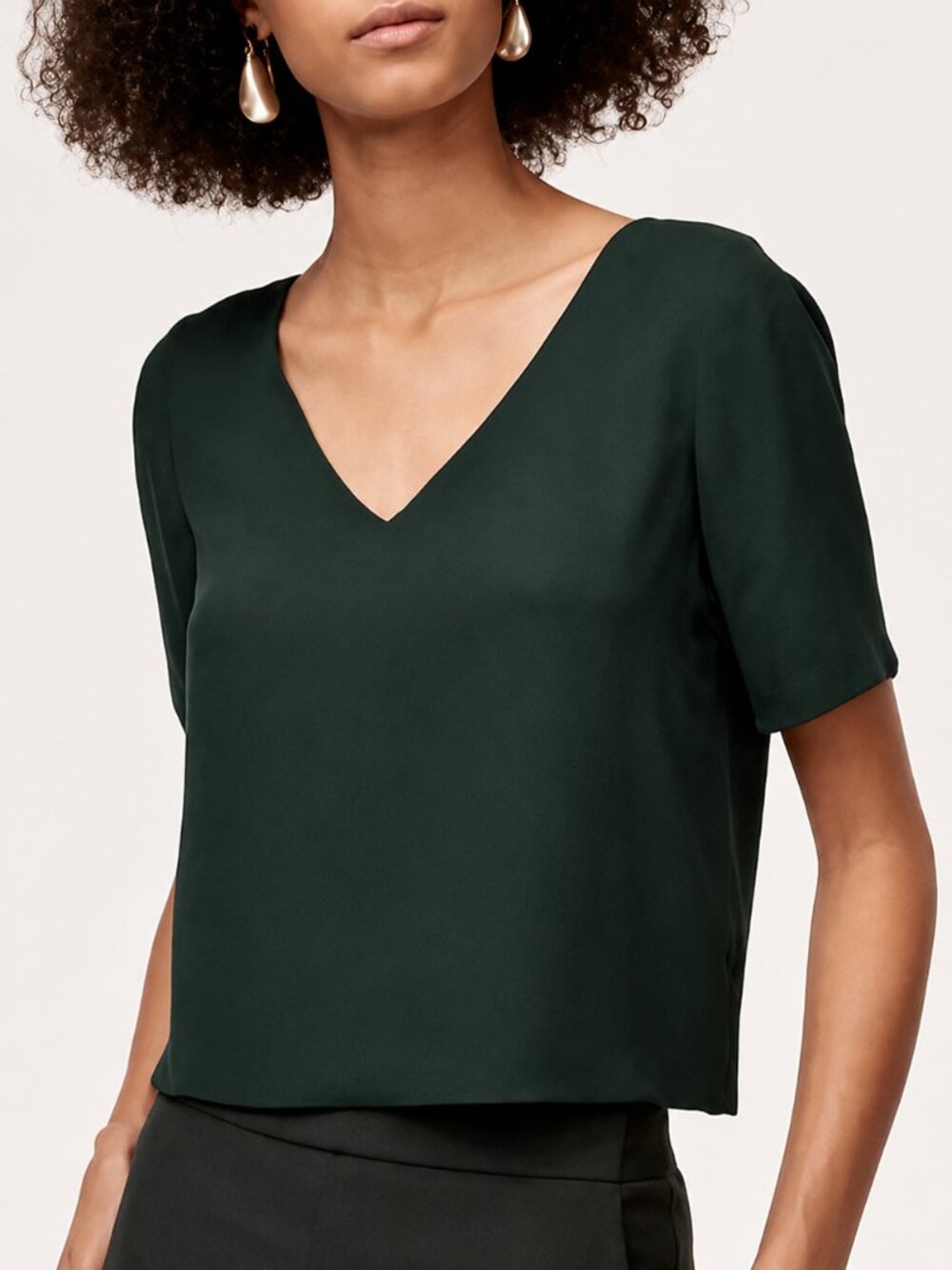 ARITZIA BABATON Randy Blouse Top V Neck Shirt Short Sleeve Forest Green